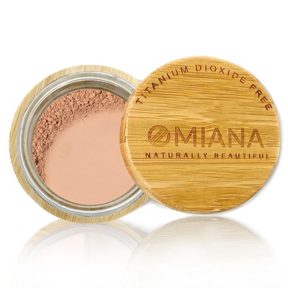 Omiana Cunning Loose Powder Mineral Foundation - Without Mica, Titanium Dioxide, & More! - swatch on white background