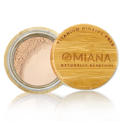 Omiana Thoughtful Loose Powder Mineral Foundation - Without Mica, Titanium Dioxide, & More! - swatch on white background