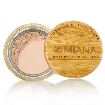 Omiana Glam Loose Powder Mineral Foundation - Without Mica, Titanium Dioxide, & More! - swatch on white background