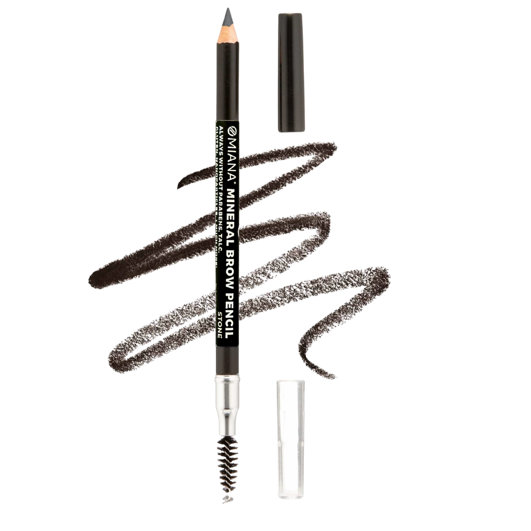 Omiana Mineral Brow Pencil with spoolie brush and stone colored swatch - Without Boron Nitride, Paraben-Free, & More!