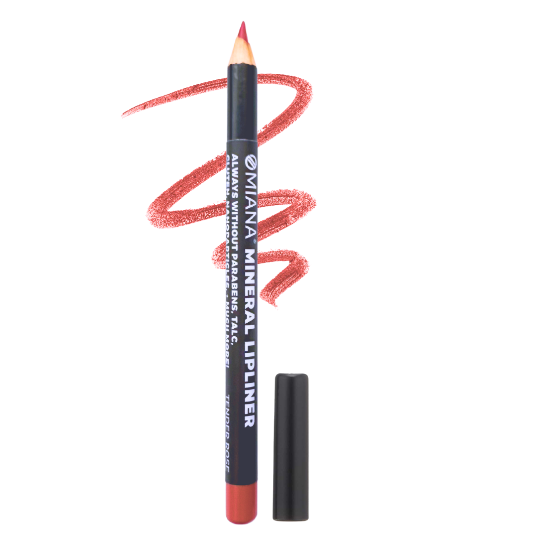 Omiana mineral lipliner pencil with tender rose swatch on white background